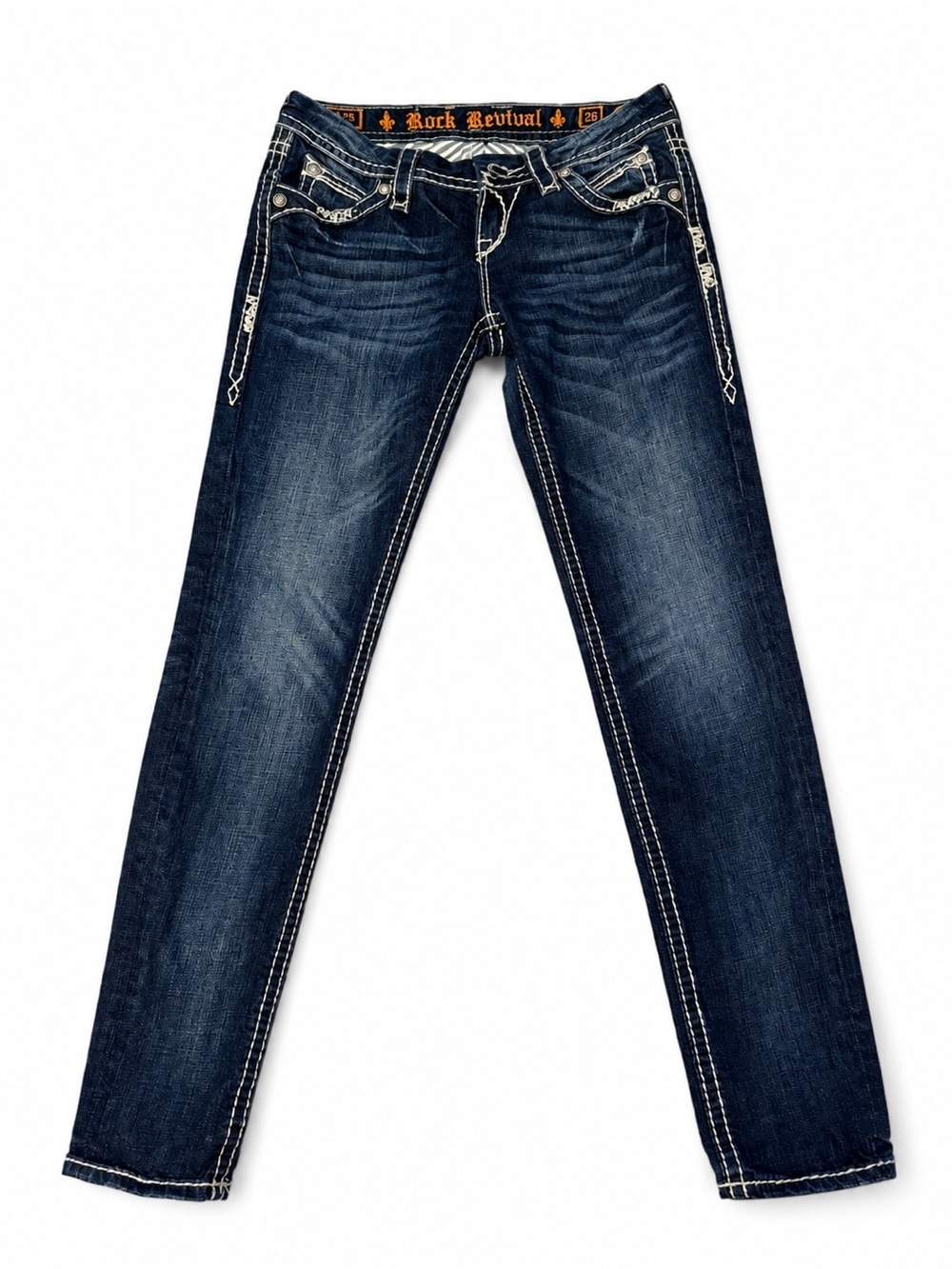 Rock Revival Elaina Skinny Jeans Women’s Size 26 Dark Wash Embellished Stretch